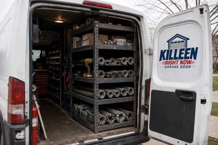 A garage door roller in its track in Killeen, TX